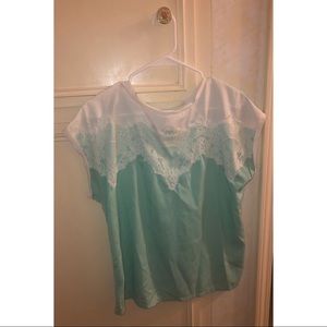 Green and White Lace Blouse
